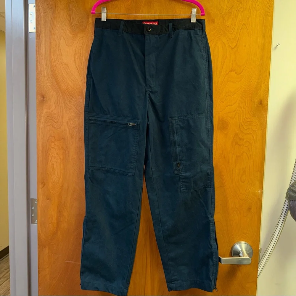 Vintage Supreme Work Pants Zip Pockets Mens Size 34X30 Navy Blue Rare - Picture 1 of 10